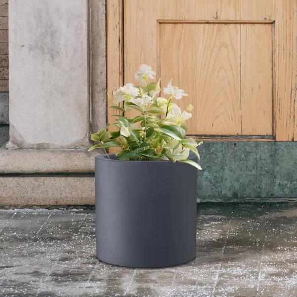 Kante 9.8" Dia Round Concrete Planter, Modern Style Large Cylindrical Plant Pot with Drainage Hole and Rubber Plug for Indoor Outdoor Patio, Pure White