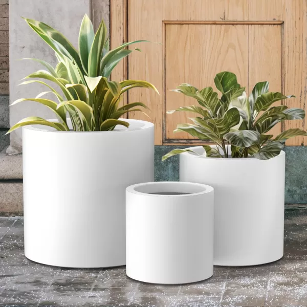Kante 9.8" Dia Round Concrete Planter, Modern Style Large Cylindrical Plant Pot with Drainage Hole and Rubber Plug for Indoor Outdoor Patio, Pure White