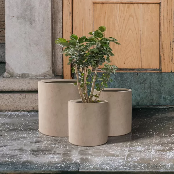 Kante 9.8" Dia Round Concrete Planter, Modern Style Large Cylindrical Plant Pot with Drainage Hole and Rubber Plug for Indoor Outdoor Patio, Pure White