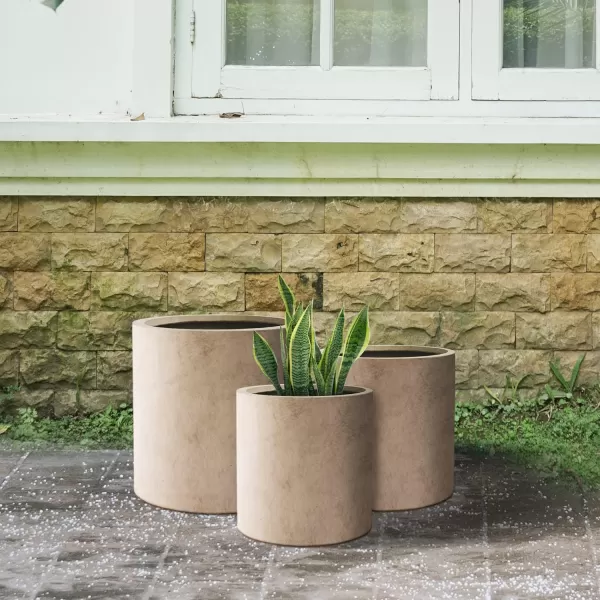 Kante 9.8" Dia Round Concrete Planter, Modern Style Large Cylindrical Plant Pot with Drainage Hole and Rubber Plug for Indoor Outdoor Patio, Pure White