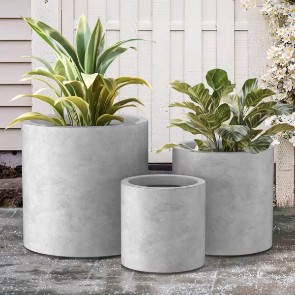 Kante 9.8" Dia Round Concrete Planter, Modern Style Large Cylindrical Plant Pot with Drainage Hole and Rubber Plug for Indoor Outdoor Patio, Pure White