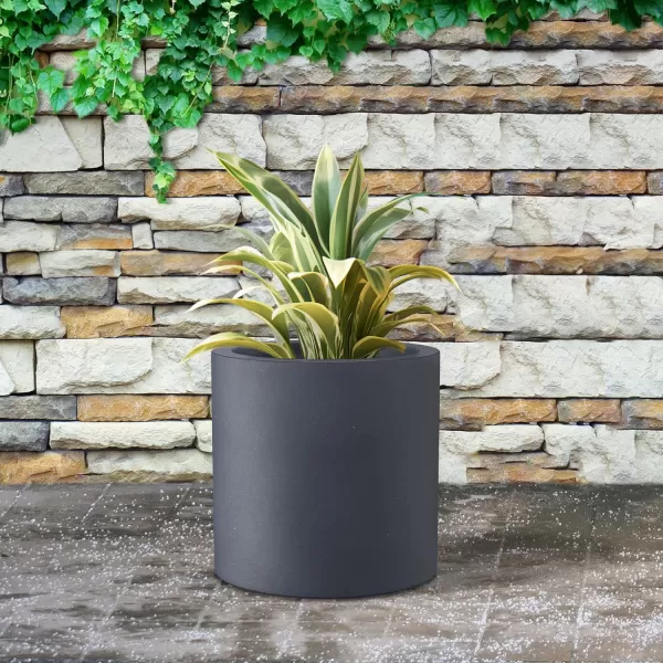 Kante 9.8" Dia Round Concrete Planter, Modern Style Large Cylindrical Plant Pot with Drainage Hole and Rubber Plug for Indoor Outdoor Patio, Pure White