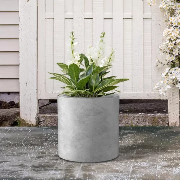 Kante 9.8" Dia Round Concrete Planter, Modern Style Large Cylindrical Plant Pot with Drainage Hole and Rubber Plug for Indoor Outdoor Patio, Pure White