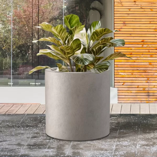 Kante 9.8" Dia Round Concrete Planter, Modern Style Large Cylindrical Plant Pot with Drainage Hole and Rubber Plug for Indoor Outdoor Patio, Pure White