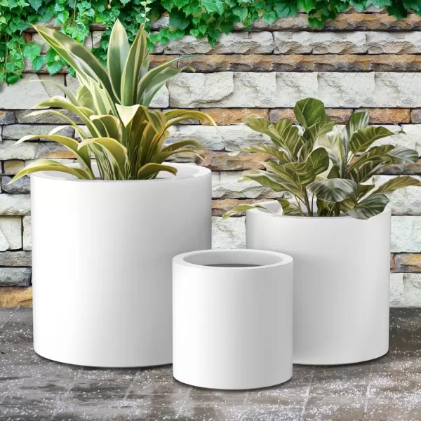 Kante 9.8" Dia Round Concrete Planter, Modern Style Large Cylindrical Plant Pot with Drainage Hole and Rubber Plug for Indoor Outdoor Patio, Pure White