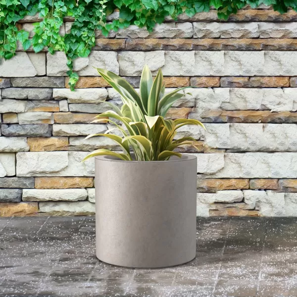 Kante 9.8" Dia Round Concrete Planter, Modern Style Large Cylindrical Plant Pot with Drainage Hole and Rubber Plug for Indoor Outdoor Patio, Pure White