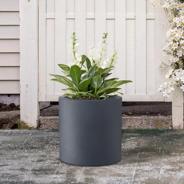 Kante 9.8" Dia Round Concrete Planter, Modern Style Large Cylindrical Plant Pot with Drainage Hole and Rubber Plug for Indoor Outdoor Patio, Pure White