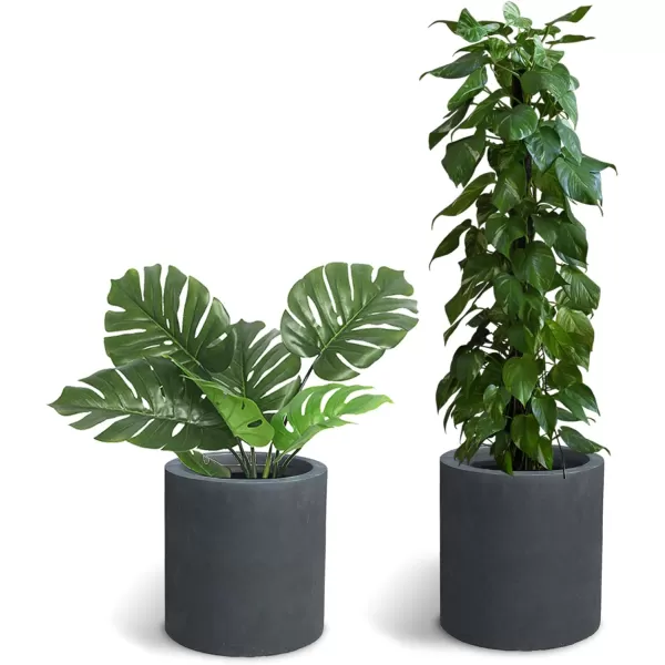 Kante 9.8" Dia Round Concrete Planter, Modern Style Large Cylindrical Plant Pot with Drainage Hole and Rubber Plug for Indoor Outdoor Patio, Pure White