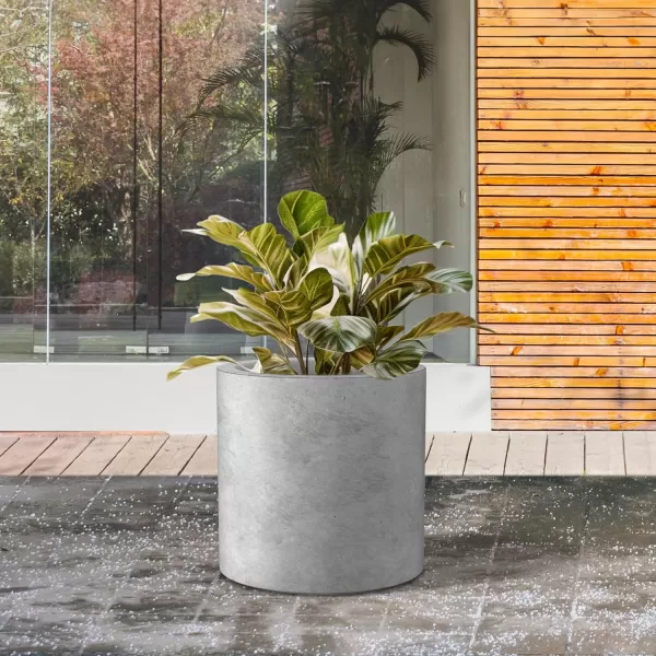 Kante 9.8" Dia Round Concrete Planter, Modern Style Large Cylindrical Plant Pot with Drainage Hole and Rubber Plug for Indoor Outdoor Patio, Pure White