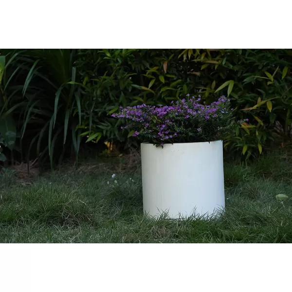 Kante 9.8" Dia Round Concrete Planter, Modern Style Large Cylindrical Plant Pot with Drainage Hole and Rubber Plug for Indoor Outdoor Patio, Pure White