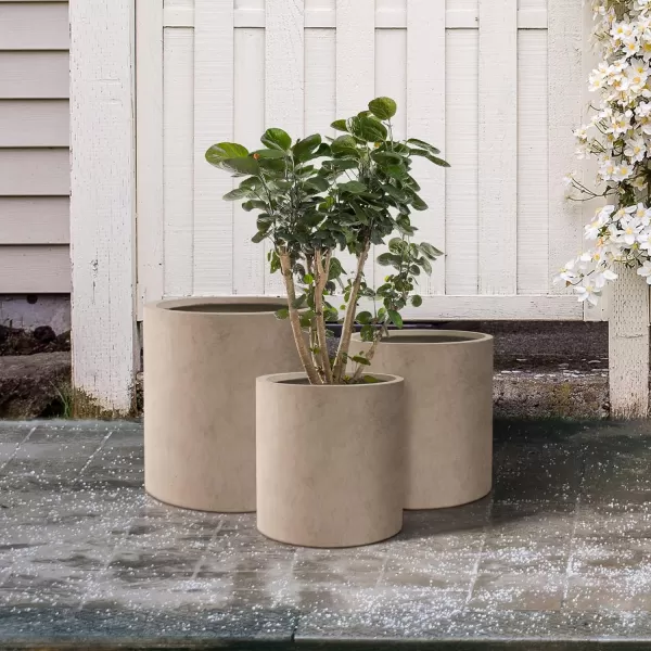 Kante 9.8" Dia Round Concrete Planter, Modern Style Large Cylindrical Plant Pot with Drainage Hole and Rubber Plug for Indoor Outdoor Patio, Pure White