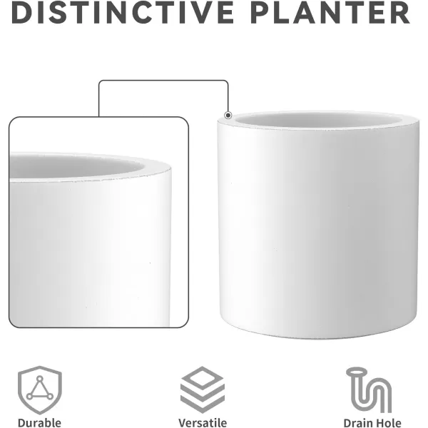 Kante 9.8" Dia Round Concrete Planter, Modern Style Large Cylindrical Plant Pot with Drainage Hole and Rubber Plug for Indoor Outdoor Patio, Pure White