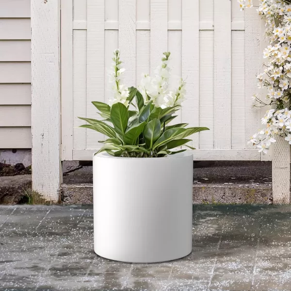 Kante 9.8" Dia Round Concrete Planter, Modern Style Large Cylindrical Plant Pot with Drainage Hole and Rubber Plug for Indoor Outdoor Patio, Pure White