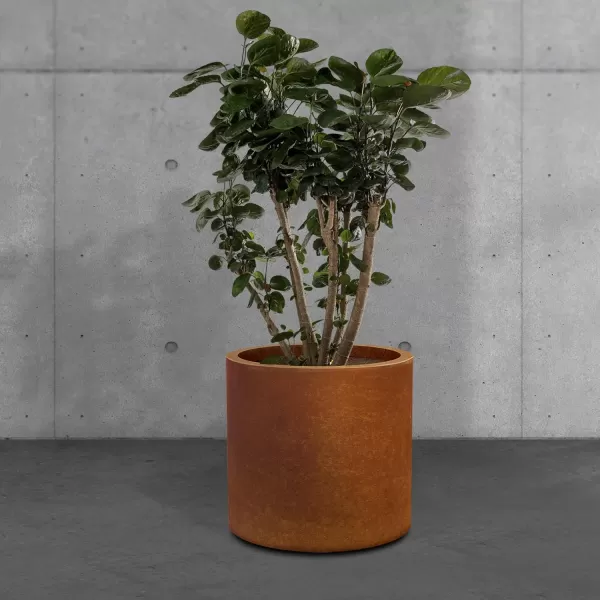 Kante 9.8" Dia Round Concrete Planter, Modern Style Large Cylindrical Plant Pot with Drainage Hole and Rubber Plug for Indoor Outdoor Patio, Pure White