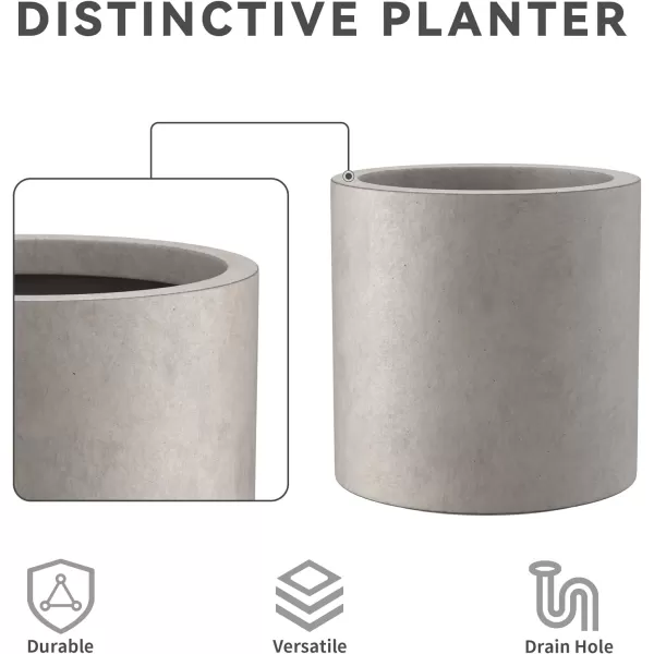 Kante 9.8" Dia Round Concrete Planter, Modern Style Large Cylindrical Plant Pot with Drainage Hole and Rubber Plug for Indoor Outdoor Patio, Pure White