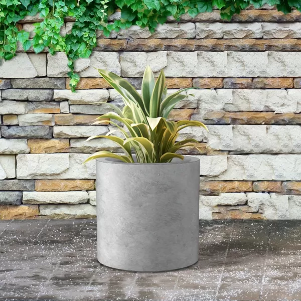 Kante 9.8" Dia Round Concrete Planter, Modern Style Large Cylindrical Plant Pot with Drainage Hole and Rubber Plug for Indoor Outdoor Patio, Pure White