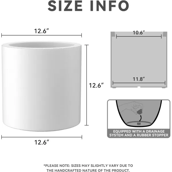 Kante 9.8" Dia Round Concrete Planter, Modern Style Large Cylindrical Plant Pot with Drainage Hole and Rubber Plug for Indoor Outdoor Patio, Pure White