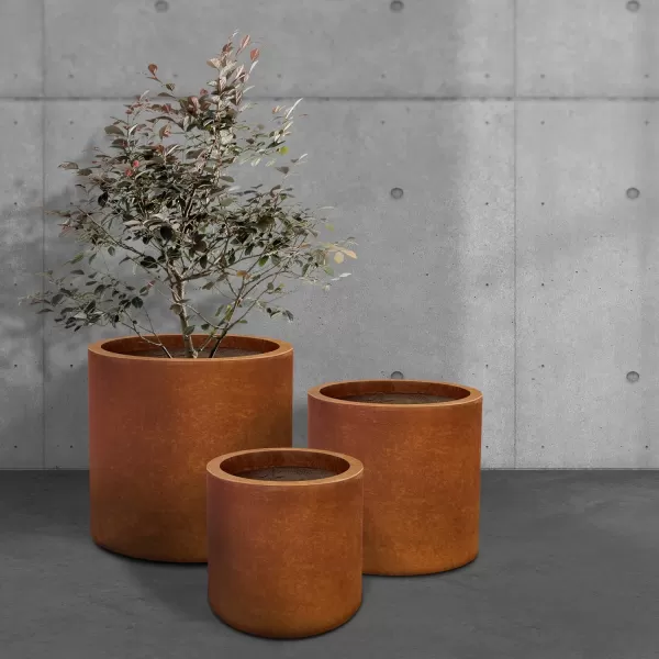 Kante 9.8" Dia Round Concrete Planter, Modern Style Large Cylindrical Plant Pot with Drainage Hole and Rubber Plug for Indoor Outdoor Patio, Pure White