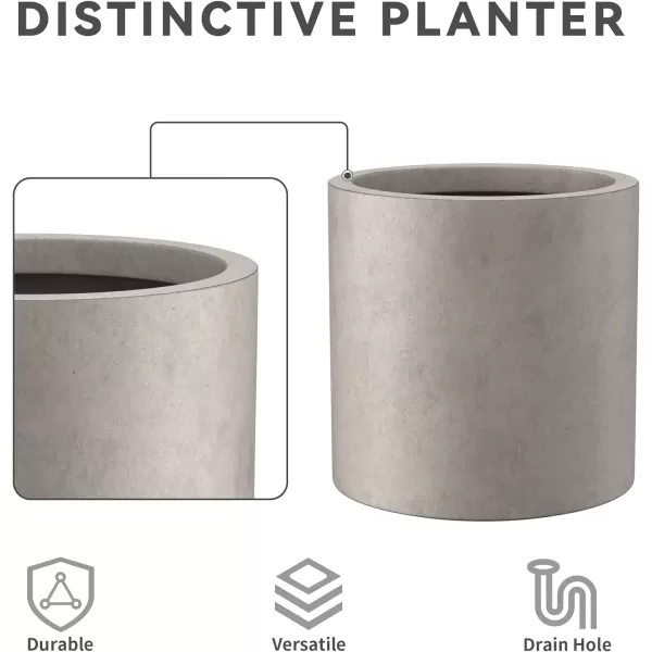 Kante 9.8" Dia Round Concrete Planter, Modern Style Large Cylindrical Plant Pot with Drainage Hole and Rubber Plug for Indoor Outdoor Patio, Pure White