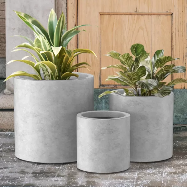 Kante 9.8" Dia Round Concrete Planter, Modern Style Large Cylindrical Plant Pot with Drainage Hole and Rubber Plug for Indoor Outdoor Patio, Pure White