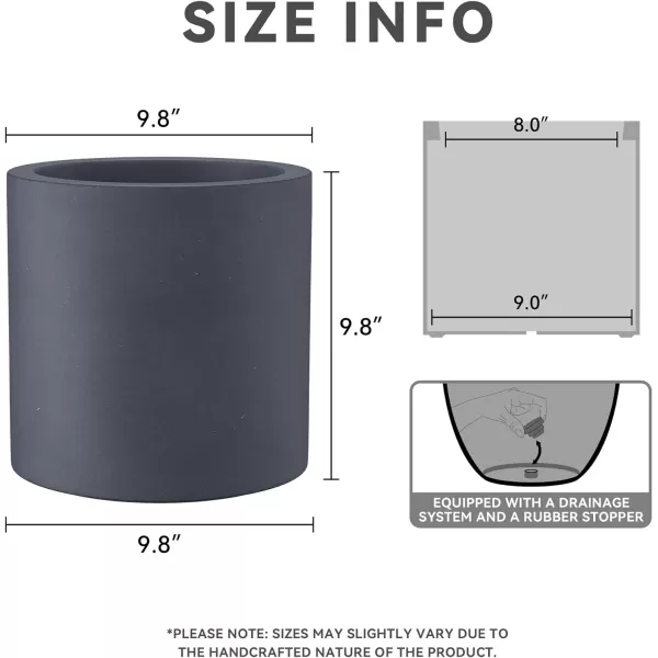 Kante 9.8" Dia Round Concrete Planter, Modern Style Large Cylindrical Plant Pot with Drainage Hole and Rubber Plug for Indoor Outdoor Patio, Pure White