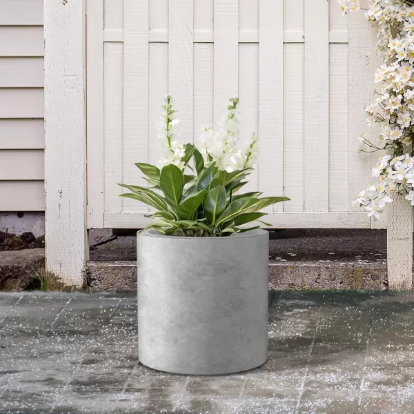 Kante 9.8" Dia Round Concrete Planter, Modern Style Large Cylindrical Plant Pot with Drainage Hole and Rubber Plug for Indoor Outdoor Patio, Pure White