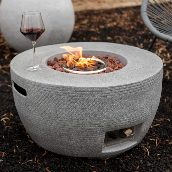 Kante Concrete Propane Fire Pit Table, 50,000 BTU Geometric Table with Tray Style Lid for Outside Patio Garden Decor, 25'' D X 18.5'' H Smokeless Gas Pit, Come Dust Covers, Charcoal 