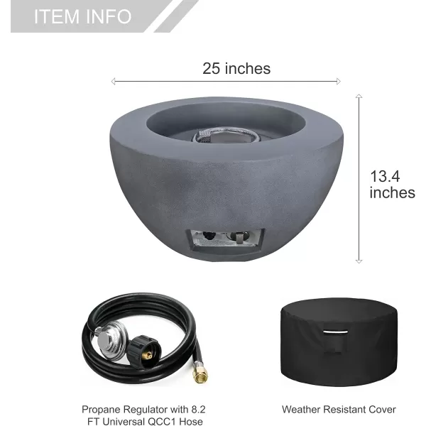 Kante Concrete Propane Fire Pit Table, 50,000 BTU Geometric Table with Tray Style Lid for Outside Patio Garden Decor, 25'' D X 18.5'' H Smokeless Gas Pit, Come Dust Covers, Charcoal 