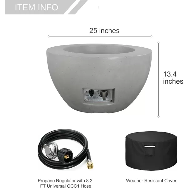 Kante Concrete Propane Fire Pit Table, 50,000 BTU Geometric Table with Tray Style Lid for Outside Patio Garden Decor, 25'' D X 18.5'' H Smokeless Gas Pit, Come Dust Covers, Charcoal 