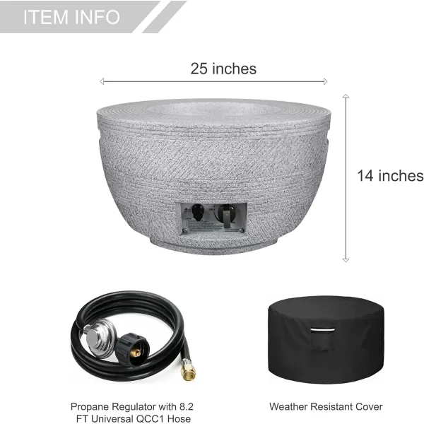 Kante Concrete Propane Fire Pit Table, 50,000 BTU Geometric Table with Tray Style Lid for Outside Patio Garden Decor, 25'' D X 18.5'' H Smokeless Gas Pit, Come Dust Covers, Charcoal 