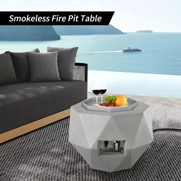 Kante Concrete Propane Fire Pit Table, 50,000 BTU Geometric Table with Tray Style Lid for Outside Patio Garden Decor, 25'' D X 18.5'' H Smokeless Gas Pit, Come Dust Covers, Charcoal 