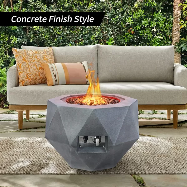 Kante Concrete Propane Fire Pit Table, 50,000 BTU Geometric Table with Tray Style Lid for Outside Patio Garden Decor, 25'' D X 18.5'' H Smokeless Gas Pit, Come Dust Covers, Charcoal 