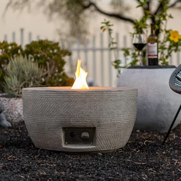Kante Concrete Propane Fire Pit Table, 50,000 BTU Geometric Table with Tray Style Lid for Outside Patio Garden Decor, 25'' D X 18.5'' H Smokeless Gas Pit, Come Dust Covers, Charcoal 