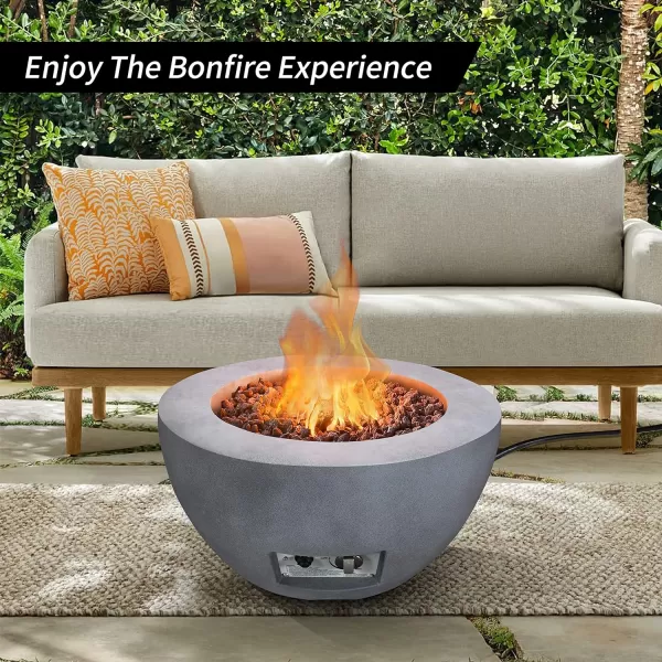 Kante Concrete Propane Fire Pit Table, 50,000 BTU Geometric Table with Tray Style Lid for Outside Patio Garden Decor, 25'' D X 18.5'' H Smokeless Gas Pit, Come Dust Covers, Charcoal 