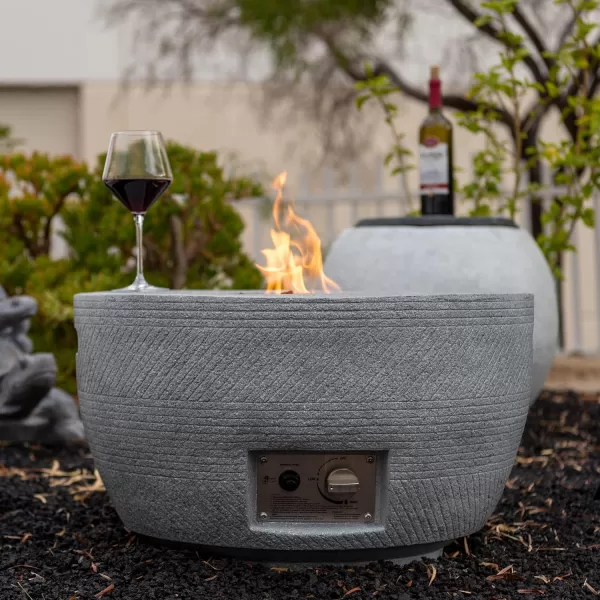 Kante Concrete Propane Fire Pit Table, 50,000 BTU Geometric Table with Tray Style Lid for Outside Patio Garden Decor, 25'' D X 18.5'' H Smokeless Gas Pit, Come Dust Covers, Charcoal 