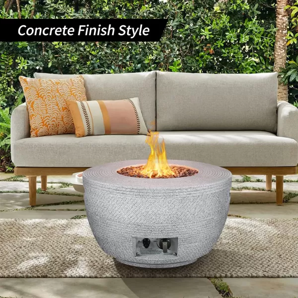 Kante Concrete Propane Fire Pit Table, 50,000 BTU Geometric Table with Tray Style Lid for Outside Patio Garden Decor, 25'' D X 18.5'' H Smokeless Gas Pit, Come Dust Covers, Charcoal 