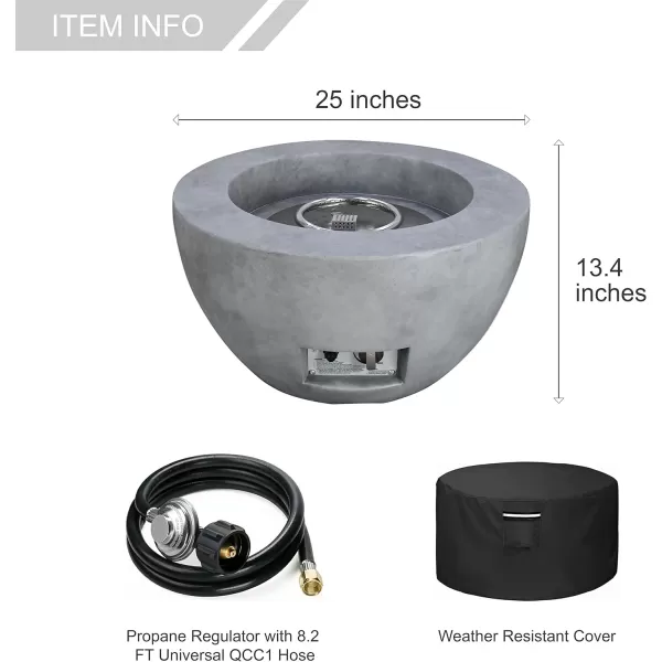 Kante Concrete Propane Fire Pit Table, 50,000 BTU Geometric Table with Tray Style Lid for Outside Patio Garden Decor, 25'' D X 18.5'' H Smokeless Gas Pit, Come Dust Covers, Charcoal 
