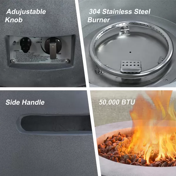 Kante Concrete Propane Fire Pit Table, 50,000 BTU Geometric Table with Tray Style Lid for Outside Patio Garden Decor, 25'' D X 18.5'' H Smokeless Gas Pit, Come Dust Covers, Charcoal 