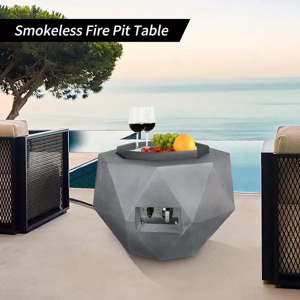 Kante Concrete Propane Fire Pit Table, 50,000 BTU Geometric Table with Tray Style Lid for Outside Patio Garden Decor, 25'' D X 18.5'' H Smokeless Gas Pit, Come Dust Covers, Charcoal 