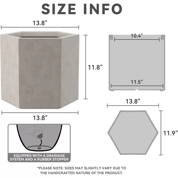 Kante Large Hexagon Concrete Planter, 11.8 Inch Tall Large Plant Pot with Drainage Hole and Rubber Plug for Outdoor Indoor Home Patio Garden White