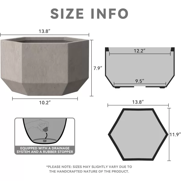 Kante Large Hexagon Concrete Planter, 11.8 Inch Tall Large Plant Pot with Drainage Hole and Rubber Plug for Outdoor Indoor Home Patio Garden White
