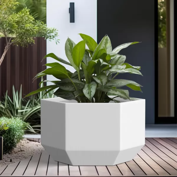 Kante Large Hexagon Concrete Planter, 11.8 Inch Tall Large Plant Pot with Drainage Hole and Rubber Plug for Outdoor Indoor Home Patio Garden White