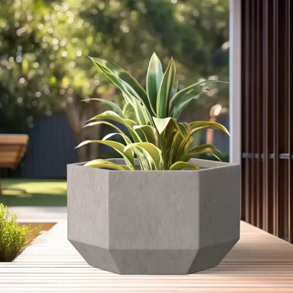 Kante Large Hexagon Concrete Planter, 11.8 Inch Tall Large Plant Pot with Drainage Hole and Rubber Plug for Outdoor Indoor Home Patio Garden White