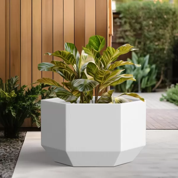 Kante Large Hexagon Concrete Planter, 11.8 Inch Tall Large Plant Pot with Drainage Hole and Rubber Plug for Outdoor Indoor Home Patio Garden White