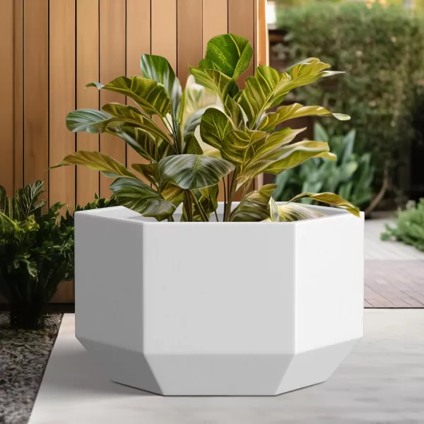 Kante Large Hexagon Concrete Planter, 11.8 Inch Tall Large Plant Pot with Drainage Hole and Rubber Plug for Outdoor Indoor Home Patio Garden White