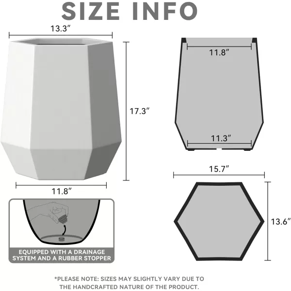 Kante Large Hexagon Concrete Planter, 11.8 Inch Tall Large Plant Pot with Drainage Hole and Rubber Plug for Outdoor Indoor Home Patio Garden White