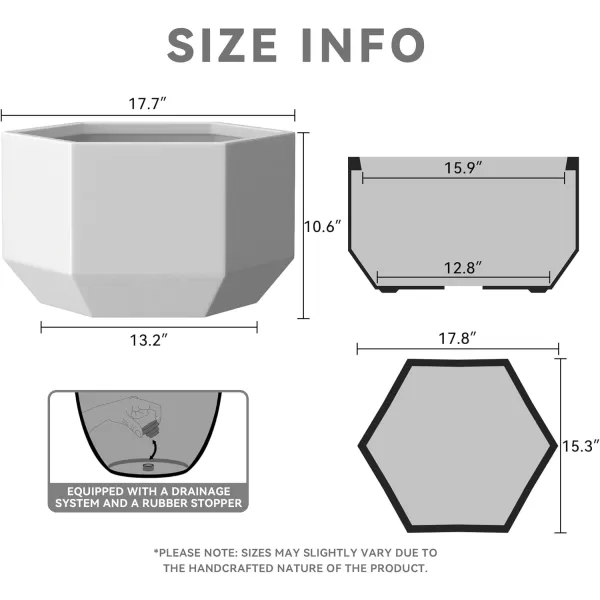 Kante Large Hexagon Concrete Planter, 11.8 Inch Tall Large Plant Pot with Drainage Hole and Rubber Plug for Outdoor Indoor Home Patio Garden White