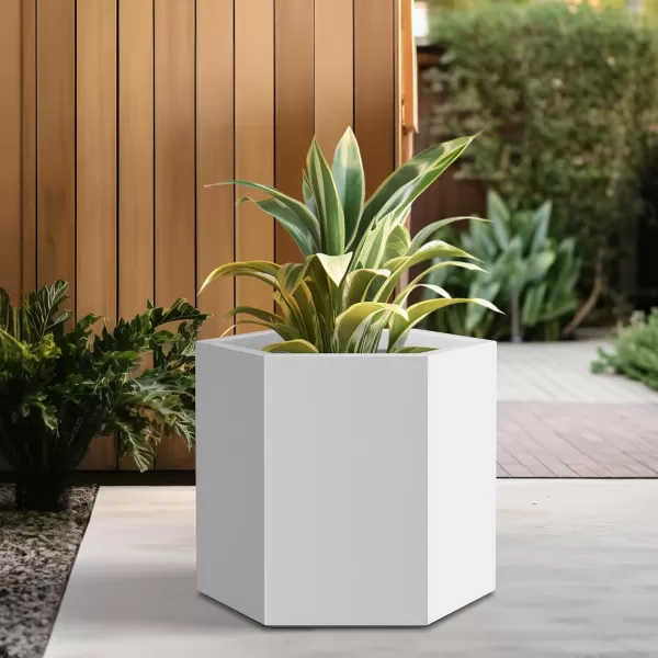 Kante Large Hexagon Concrete Planter, 11.8 Inch Tall Large Plant Pot with Drainage Hole and Rubber Plug for Outdoor Indoor Home Patio Garden White