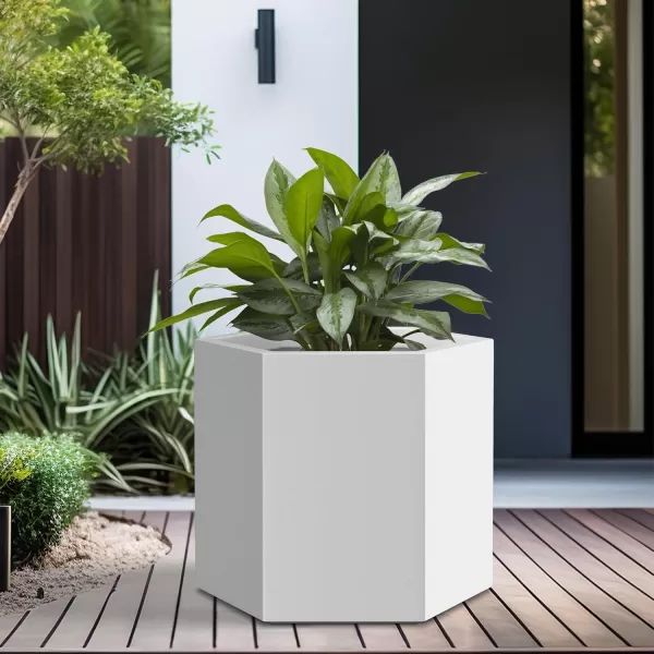 Kante Large Hexagon Concrete Planter, 11.8 Inch Tall Large Plant Pot with Drainage Hole and Rubber Plug for Outdoor Indoor Home Patio Garden White