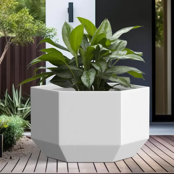 Kante Large Hexagon Concrete Planter, 11.8 Inch Tall Large Plant Pot with Drainage Hole and Rubber Plug for Outdoor Indoor Home Patio Garden White